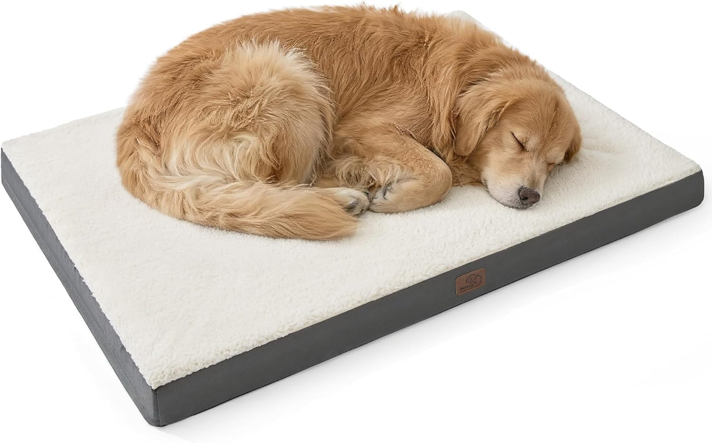 XL Dog Bed, Extra Large Pet Bed with Comfy Sherpa,44X32In Grey | Orthopedic Egg Crate Foam,Comfort Support Flat Rectangle Pet Mat,Non-Slip Bottom,Removable Cover,For Extra Pet up to 80 Lbs