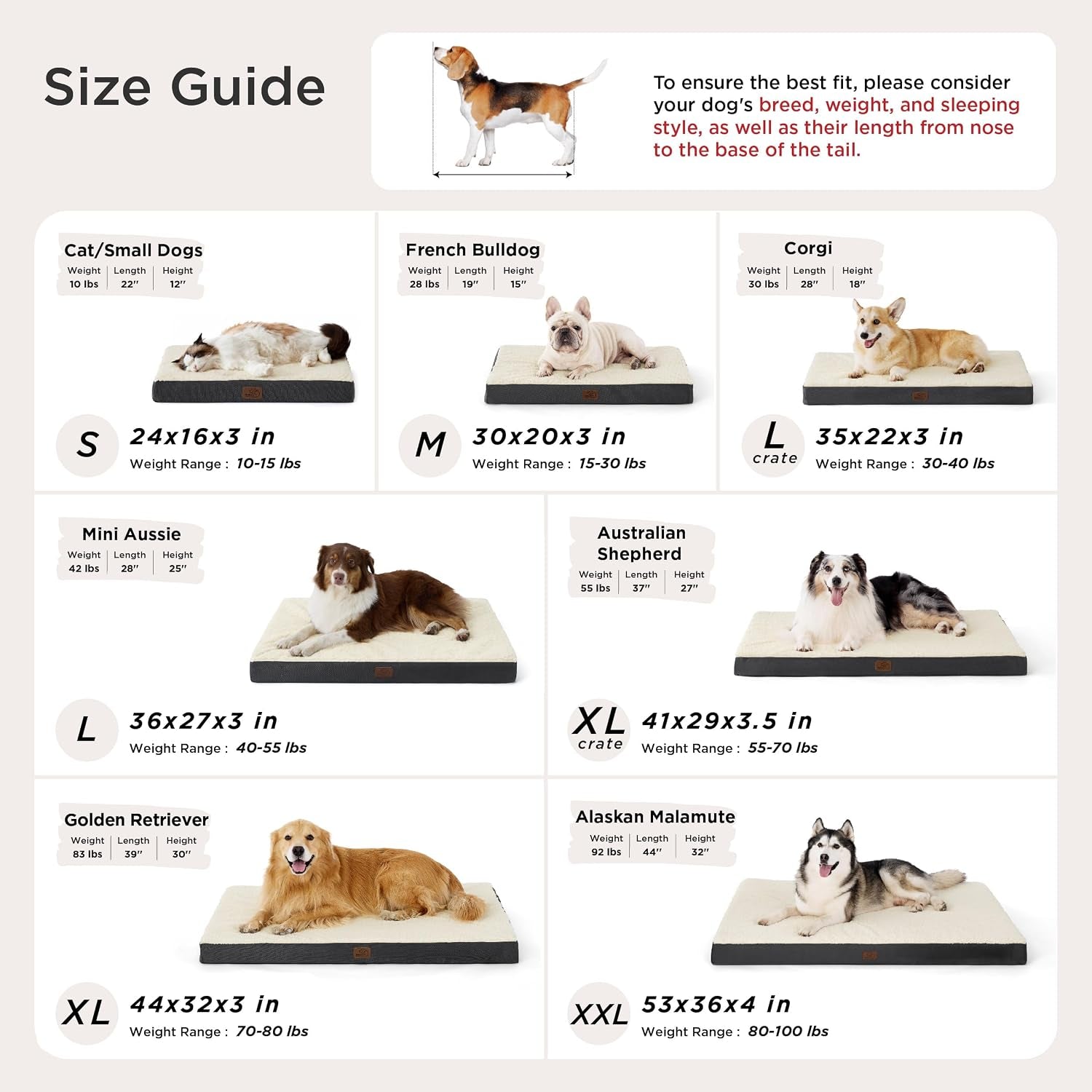 XL Dog Bed, Extra Large Pet Bed with Comfy Sherpa,44X32In Grey | Orthopedic Egg Crate Foam,Comfort Support Flat Rectangle Pet Mat,Non-Slip Bottom,Removable Cover,For Extra Pet up to 80 Lbs
