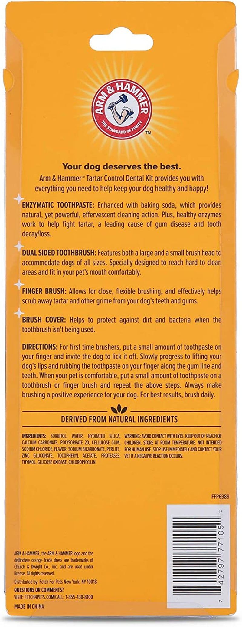 for Pets Tartar Control Dog Dental Care Kit, Banana Mint Flavor Toothpaste with Baking Soda, Double-Sided Toothbrush and Finger Brush Included, 2.5 Oz, 3-Piece